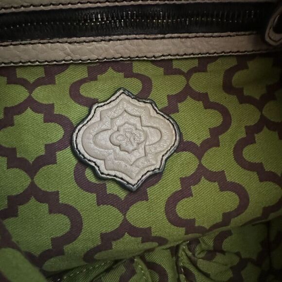 Oryany Color Block Pebble Leather Hobo Bag Boho Beige‎ Grey Silver Hardwear - Picture 6 of 14